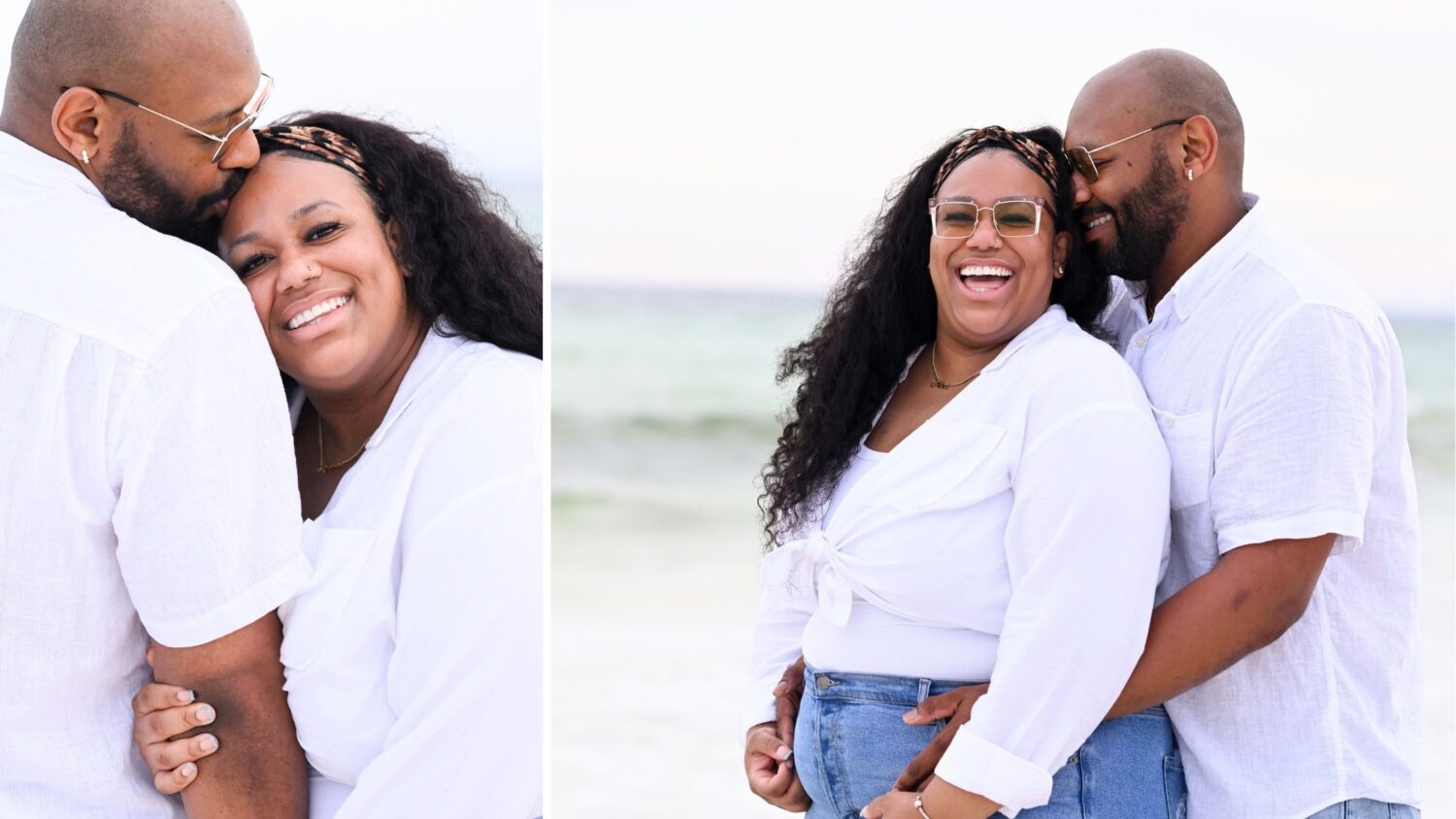 Black couple laughing on the beach
